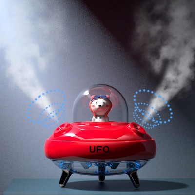 カスタマイズされたロゴ UFO 型加湿器 超静音ダブルスプレー空気加湿器 カラフルなナイトライト付き